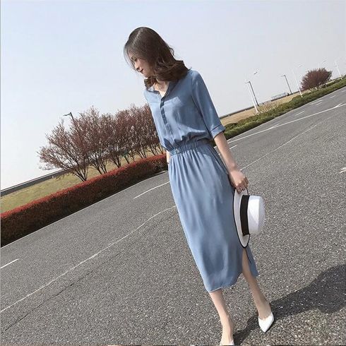 YOSUM女装-蓝色衬衫连衣裙