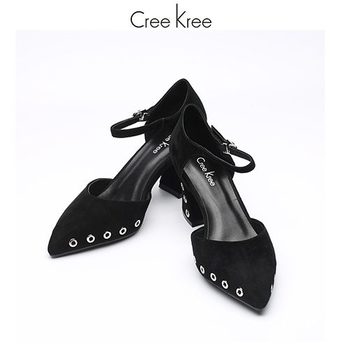 Creekree时尚男女鞋-黑色一字扣包头凉鞋
