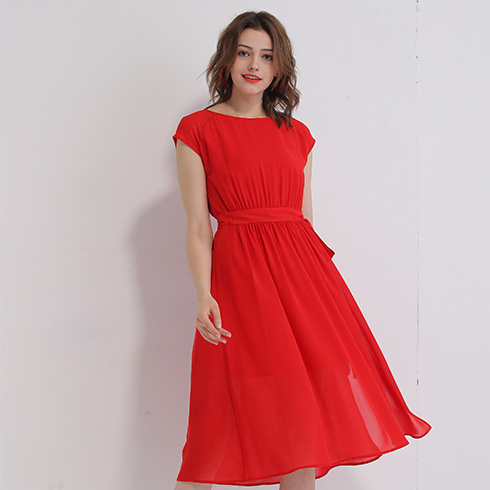 艾丽哲女装-纯红色连衣裙