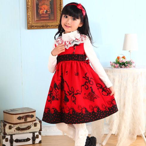 圆领红色蓬蓬连衣裙 