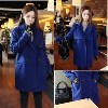 2013秋冬韩版新款女装 宝石蓝双扣口袋羊毛呢子西装大衣外套
