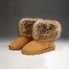 全牛皮雪地靴 优质保暖厚毛绒 平底防水台 驼色雪地靴 翻毛边