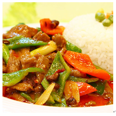 茶粉故事小吃店产品-霜椒炒肉套饭