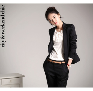 工作服 时尚新款一粒扣女式黑色西装外套 韩版