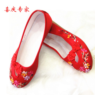 爆款老北京布鞋红色婚鞋平底新娘鞋低跟绣花鞋