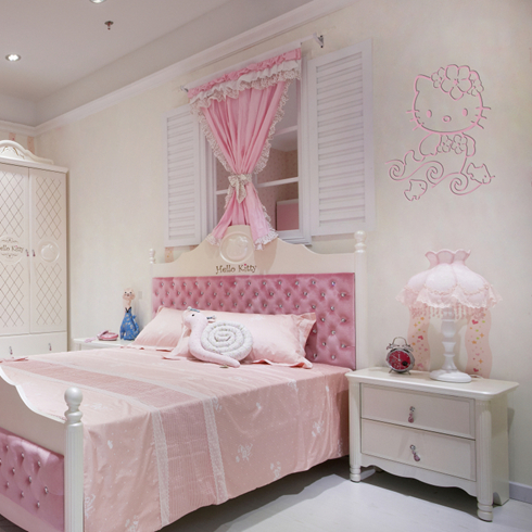 超藻泥儿童粉色房间