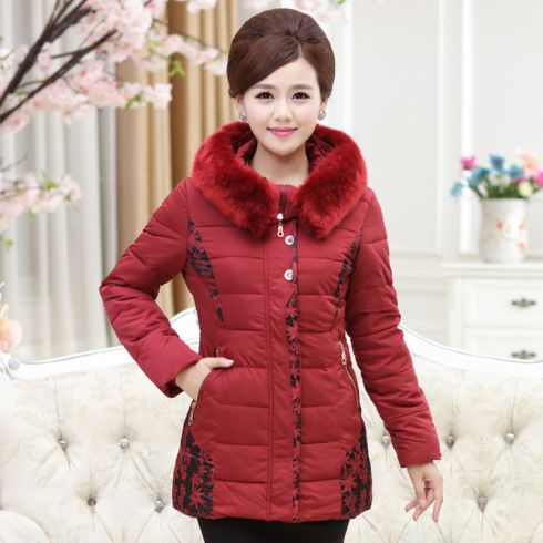 中老年女装棉衣中长款毛领中年冬装外套妈妈装