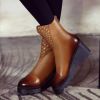 2015女士真皮靴子欧美时尚潮人圆头坡跟真皮骑士靴淘宝爆款女鞋