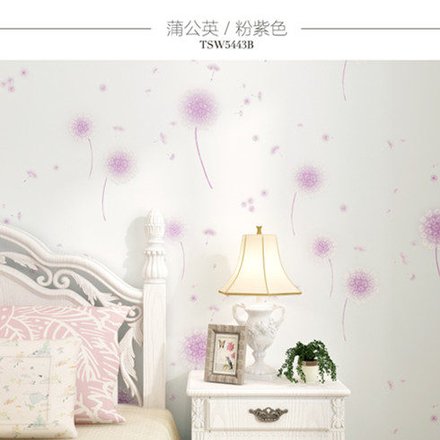 蒲公英粉紫加热墙布
