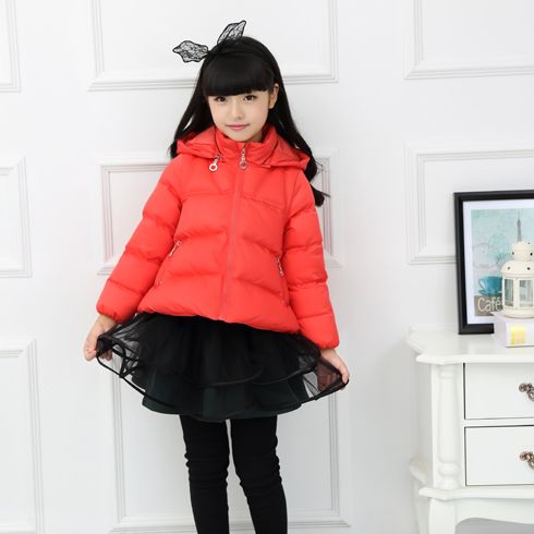 贝蕾尔-红色带帽羽绒服短款