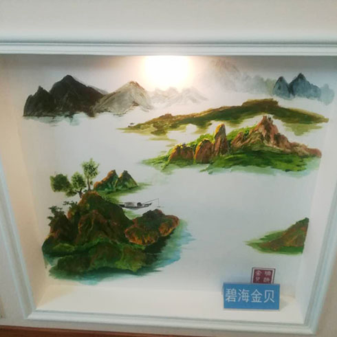 碧海金贝纳米贝壳粉-山水画墙体效果