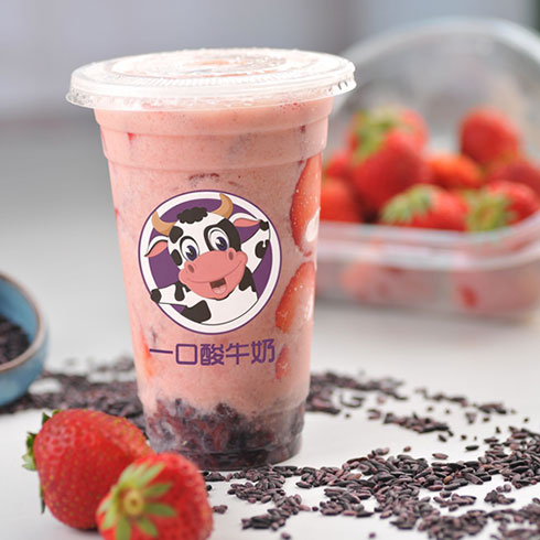 一口酸牛奶饮品吧-草莓酸奶紫米露