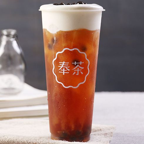 奉茶茶恋花饮品-黑糖珍珠奶盖茶