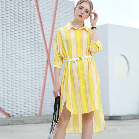 艾米女装-黄色宽松衬衫裙