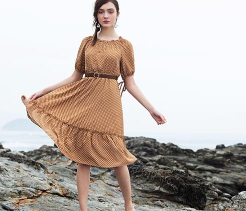 BLSS布伦圣丝-复古棕色连衣裙
